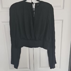 Dynamite Black Long-Sleeve Tie-Back Blouse